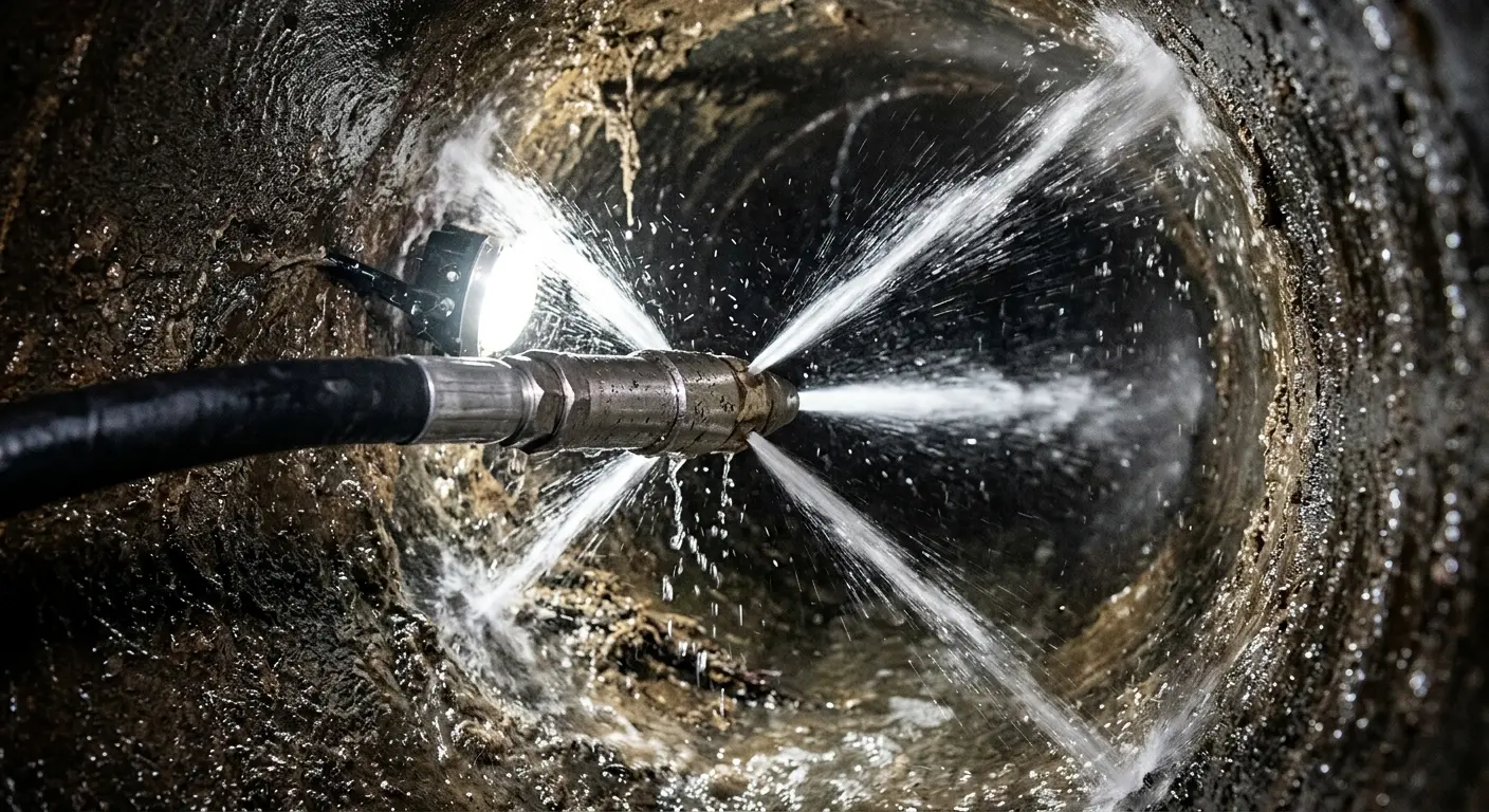 High-pressure hydro jetting nozzle cleaning sewer pipe for Trenchless Sewer Repair in Susquehanna